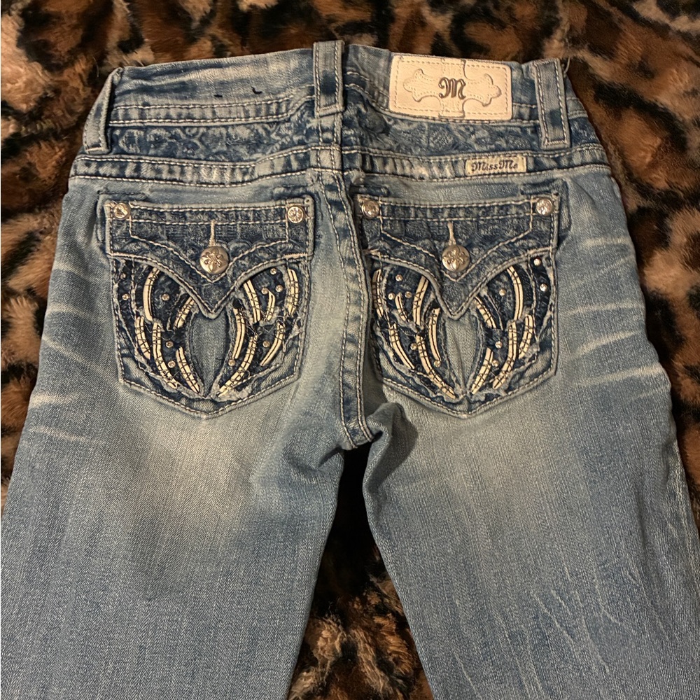 Miss Me Women's Light Blue Boot Cut Jeans with Embellished Pockets